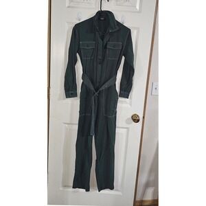Reset Womens Forest Green Tencel Utility Jumpsuit Belted Boiler Suit JR651 S